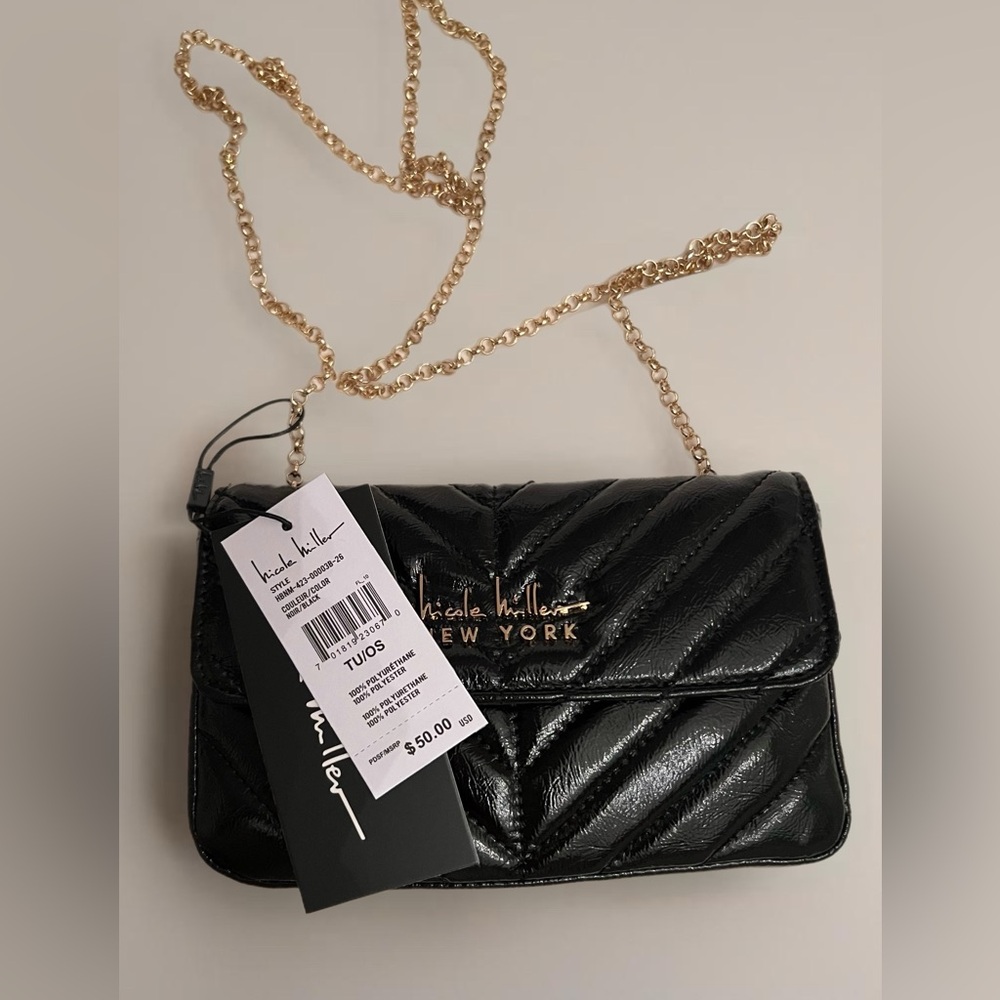 Nicole Miller New York $50 Crossbody or Shoulder Mini Bag, Black, Vegan Leather